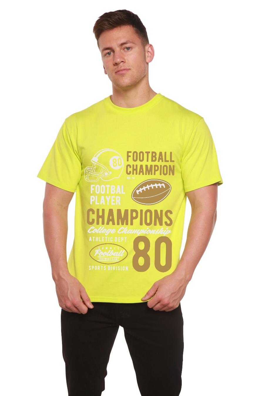 Football Champions yellow bamboo viscose/organic cotton T-shirt, short sleeve on Tampa Home & Garden Store