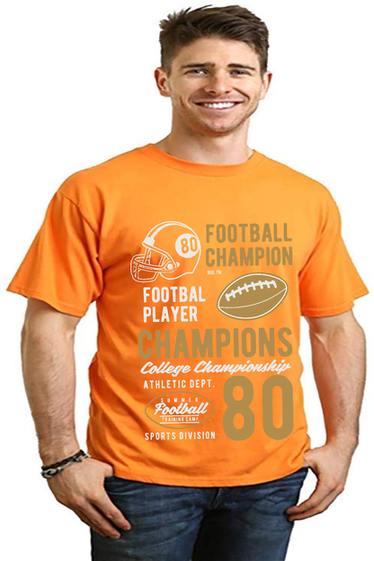 Football Champions men's orange printed T-shirt Spun Bamboo viscose organic cotton on Tampa Home & Garden Store