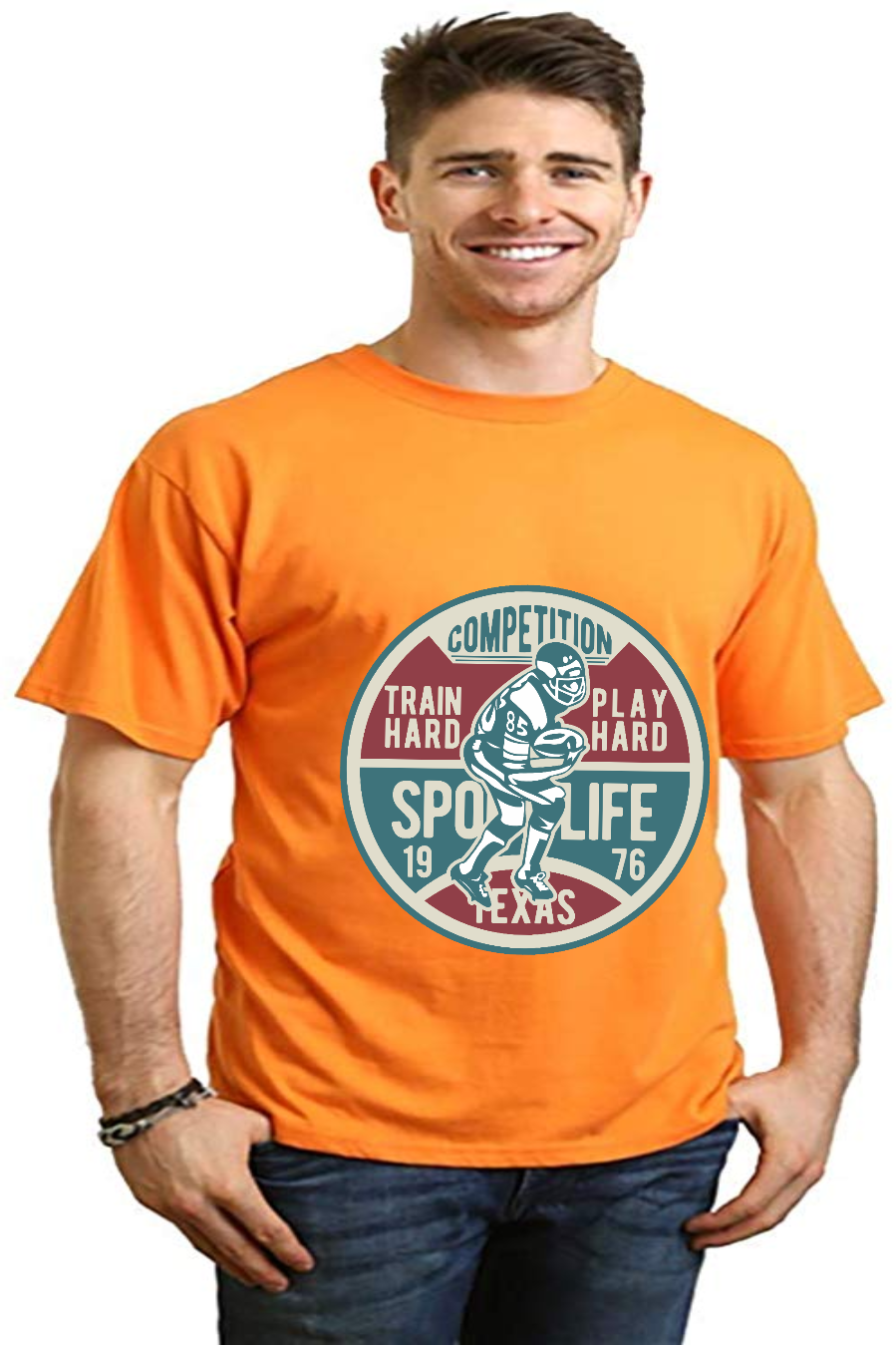 Football Competition men's graphic tee in orange, bamboo viscose cotton, Spun Bamboo on Tampa Home & Garden Store