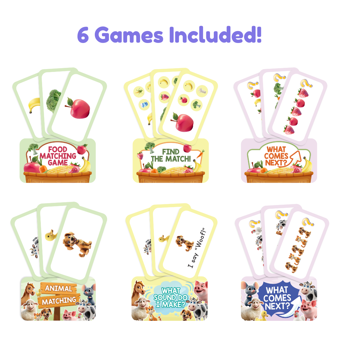 Popplers Farm & Food educational toy set by The Fidget Games; includes 6 colorful farm cards with produce and animals on Tampa Home & Garden Store