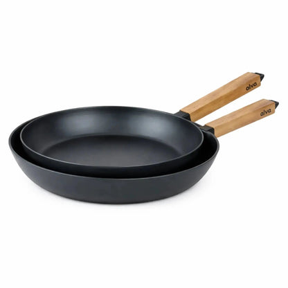 Alva Carbon Steel Frying Pan set, black pans with wooden handles, 2 pieces on Tampa Home & Garden Store