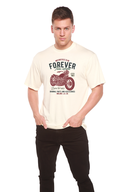 Mens FOREVER TWO WHEEL T-shirt cream bamboo viscose/organic cotton by Spun Bamboo print on Tampa Home & Garden Store