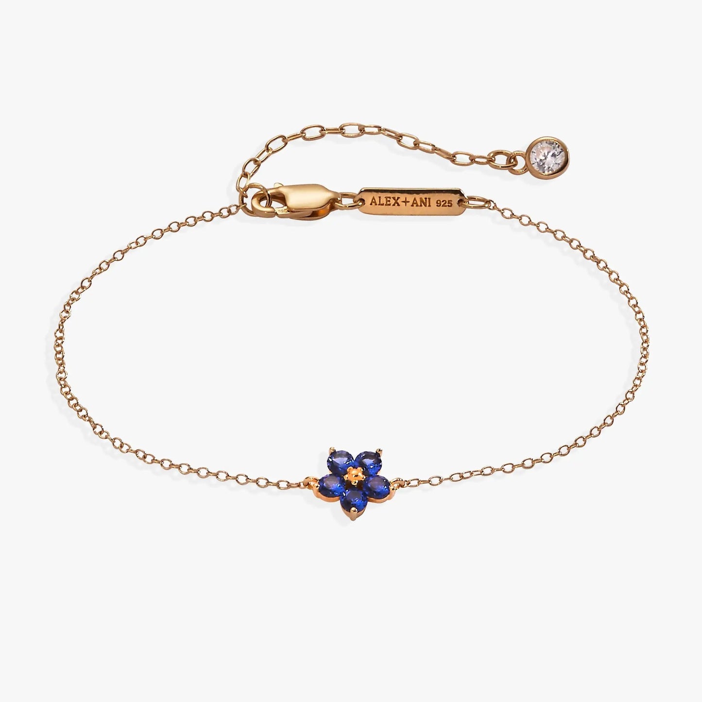Crystal Forget-Me-Not Flower Bracelet ALEX + ANI rose-gold chain with blue crystal flower on Tampa Home & Garden Store