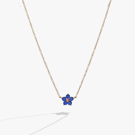 Crystal Forget-Me-Not flower necklace by Alex and Ani with blue crystals on a gold-tone chain on Tampa Home & Garden Store