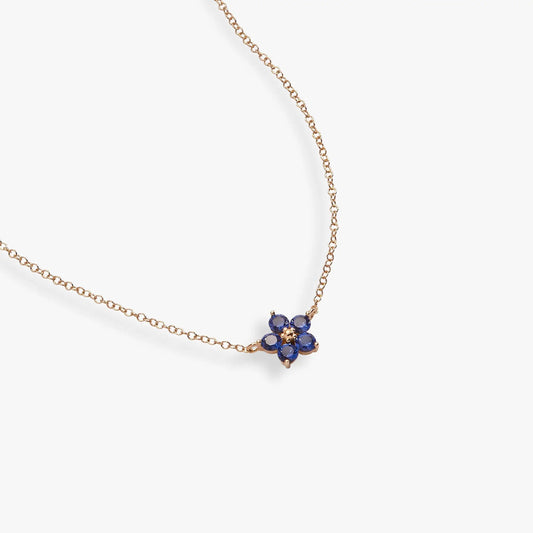 Crystal Forget-Me-Not flower necklace by ALEX AND ANI with blue crystal petals on rose gold chain on Tampa Home & Garden Store