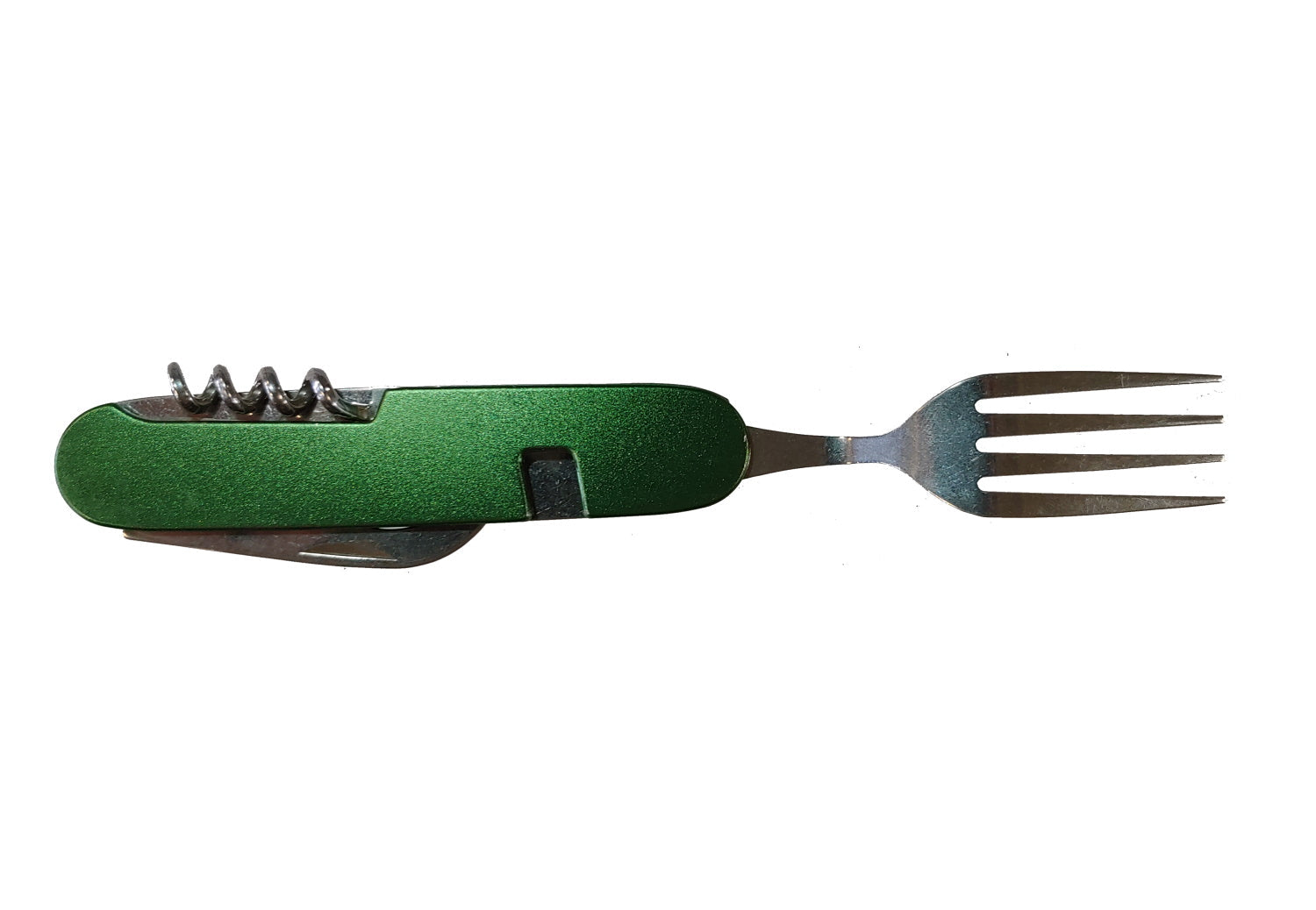 Utensil set River Country Gear with green handle, corkscrew and 4-prong fork camping tool on Tampa Home & Garden Store