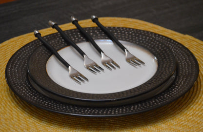 Vibhsa Cocktail Forks set of 6 with black twisted handles for appetizer dining decor on Tampa Home & Garden Store