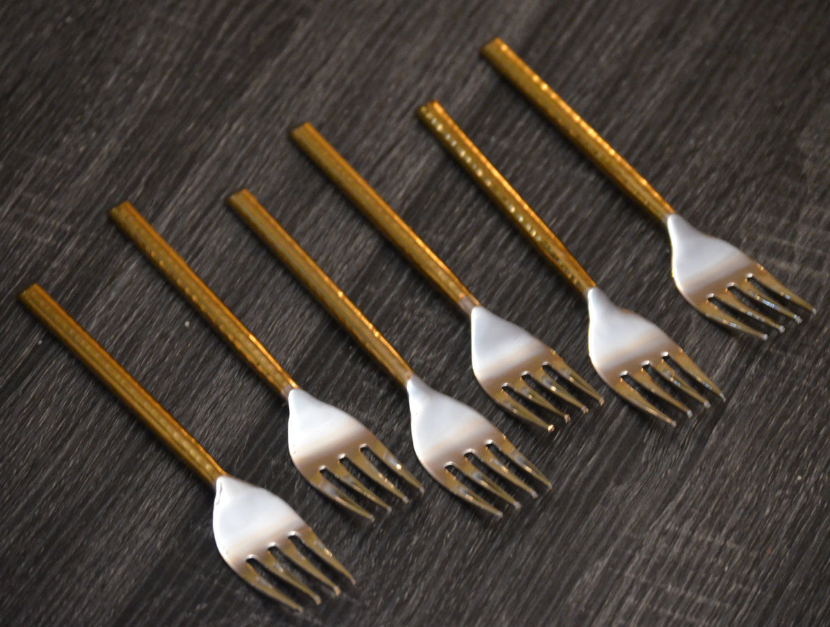 Vibhsa dinner forks gold stainless steel with white handles set of 6 on Tampa Home & Garden Store