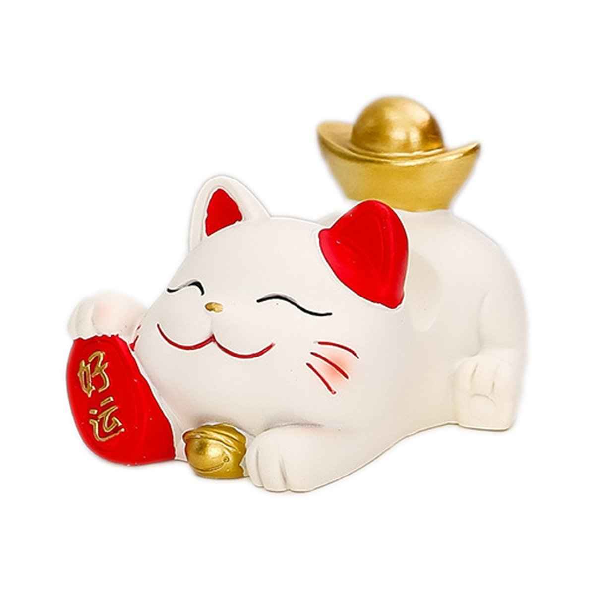 Fortune Cat phone stand white Maneki Neko with red ears and gold accents Shaketea on Tampa Home & Garden Store