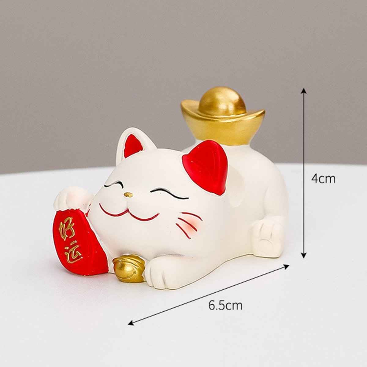 Fortune Cat Phone Stand Shaketea white Maneki Neko with red ears and gold accents, 6.5x4 cm on Tampa Home & Garden Store