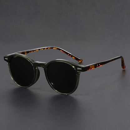 Men's Retro Round Sunglasses by Moktan Sabai, black frames with tortoiseshell temples on Tampa Home & Garden Store