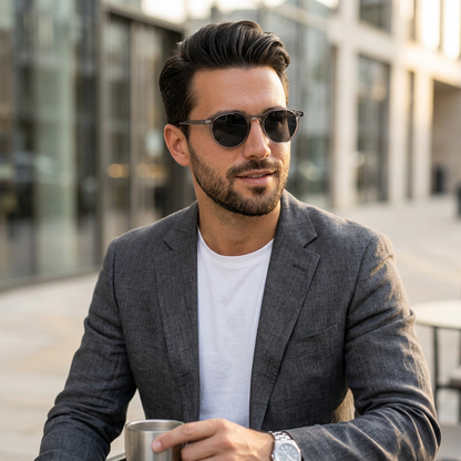 Men's Retro Round Sunglasses Moktan Sabai, black frames with dark lenses on Tampa Home & Garden Store