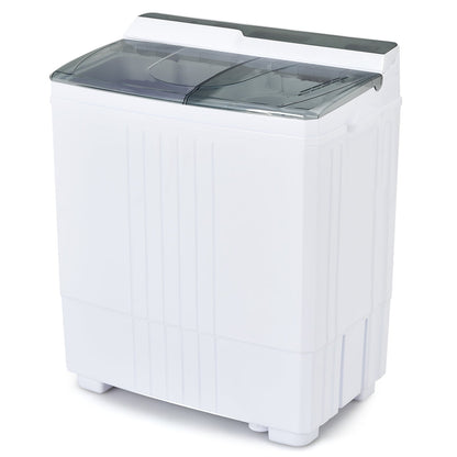 Twin Tub Portable Washing Machine with Timer Control and Drain Pump for Apartment-Gray