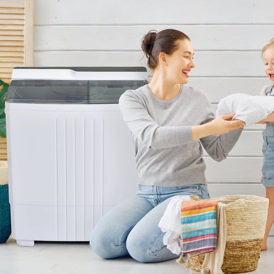 Twin Tub Portable Washing Machine with Timer Control and Drain Pump for Apartment-Gray - Tampa Home & Garden Store