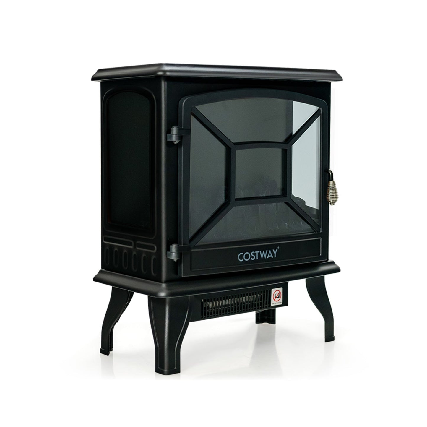 Calefactor eléctrico tipo estufa de 1400 W con efecto llama de 3 niveles y vista de 3 lados - Negro