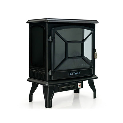 Calefactor eléctrico tipo estufa de 1400 W con efecto llama de 3 niveles y vista de 3 lados - Negro