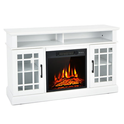 Mueble de TV con chimenea eléctrica de 48 pulgadas con gabinetes para televisores de hasta 55 pulgadas - Marrón