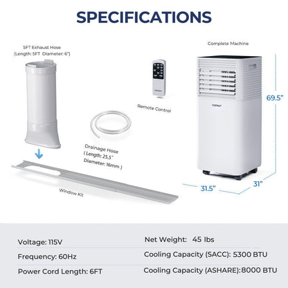 Enfriador de aire de 8000 BTU – 3 en 1 con ventilador