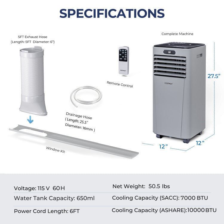 Aire acondicionado portátil compacto de 10,000 BTU