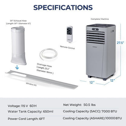 Aire acondicionado portátil compacto de 10,000 BTU