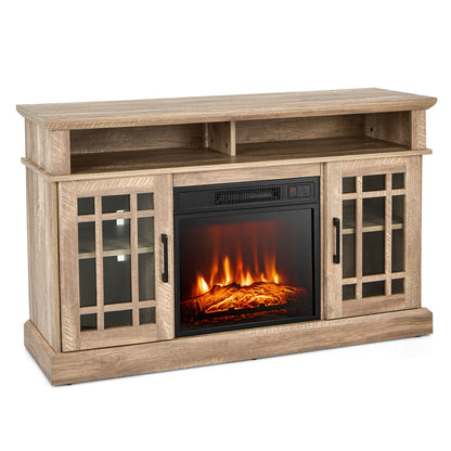 Mueble de TV con chimenea eléctrica de 48 pulgadas con gabinetes para televisores de hasta 55 pulgadas - Marrón