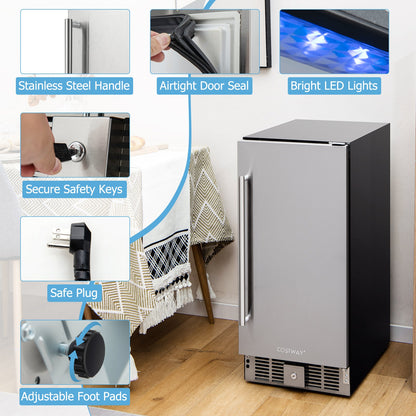 Refrigerador compacto con termostato ajustable y puerta de acero inoxidable-Plateado