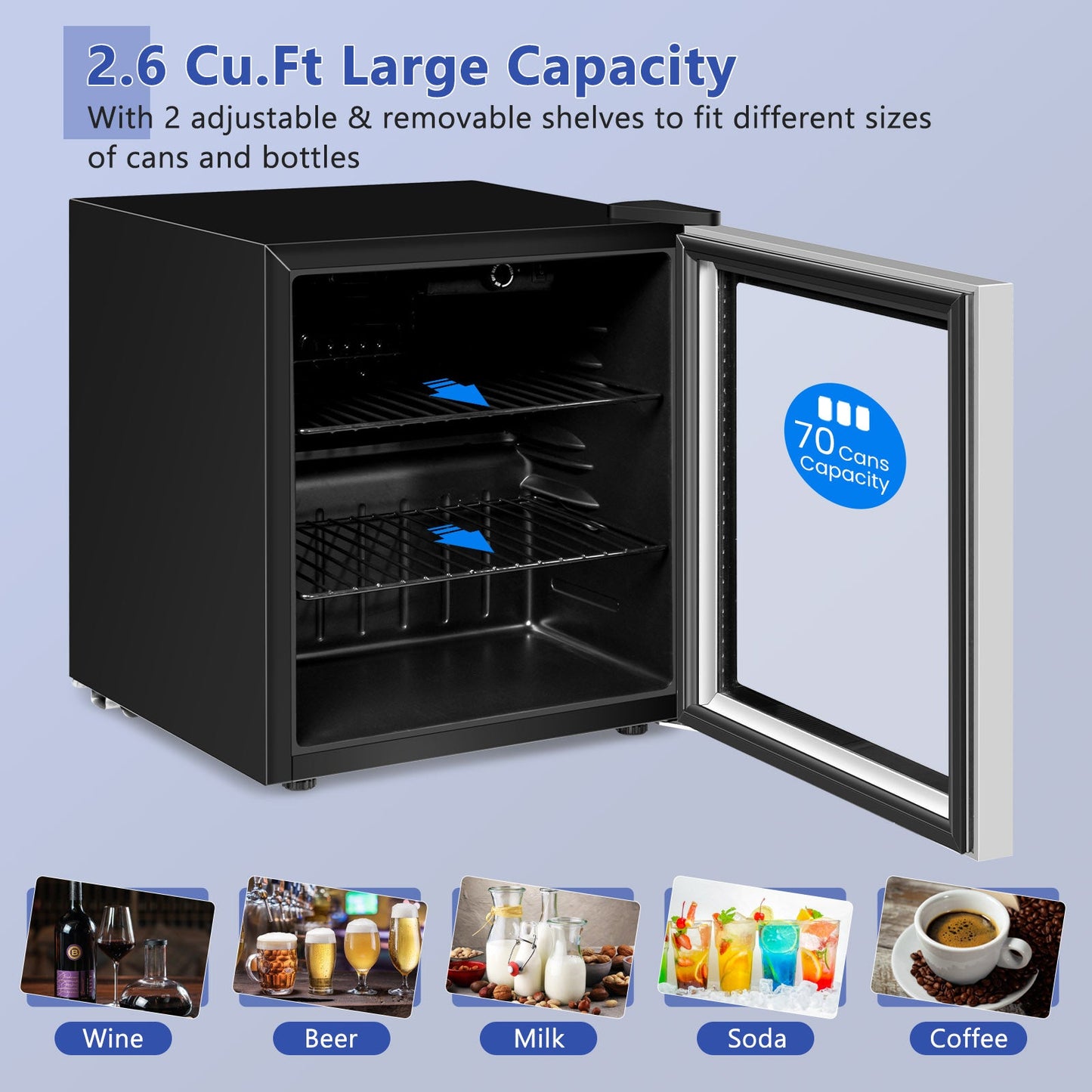 Mininevera para bebidas de 60 latas con puerta de cristal