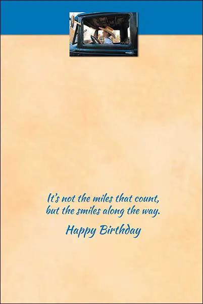 Birthday card It's Not the Miles That Count with peach background, blue script and blue top band The Country Christmas Loft Greeting Card on Tampa Home & Garden Store