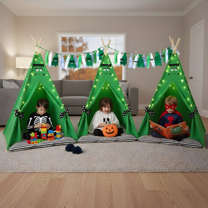 Frankenstein Sleepover Kit by Chicky Chicky Bling Bling with 3 green monster tents and LED lights on Tampa Home & Garden Store
