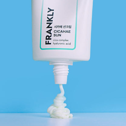 FRANKLY Cicahae Sun SPF50+ PA++++ sunscreen tube white with teal label mint cream on Tampa Home & Garden Store