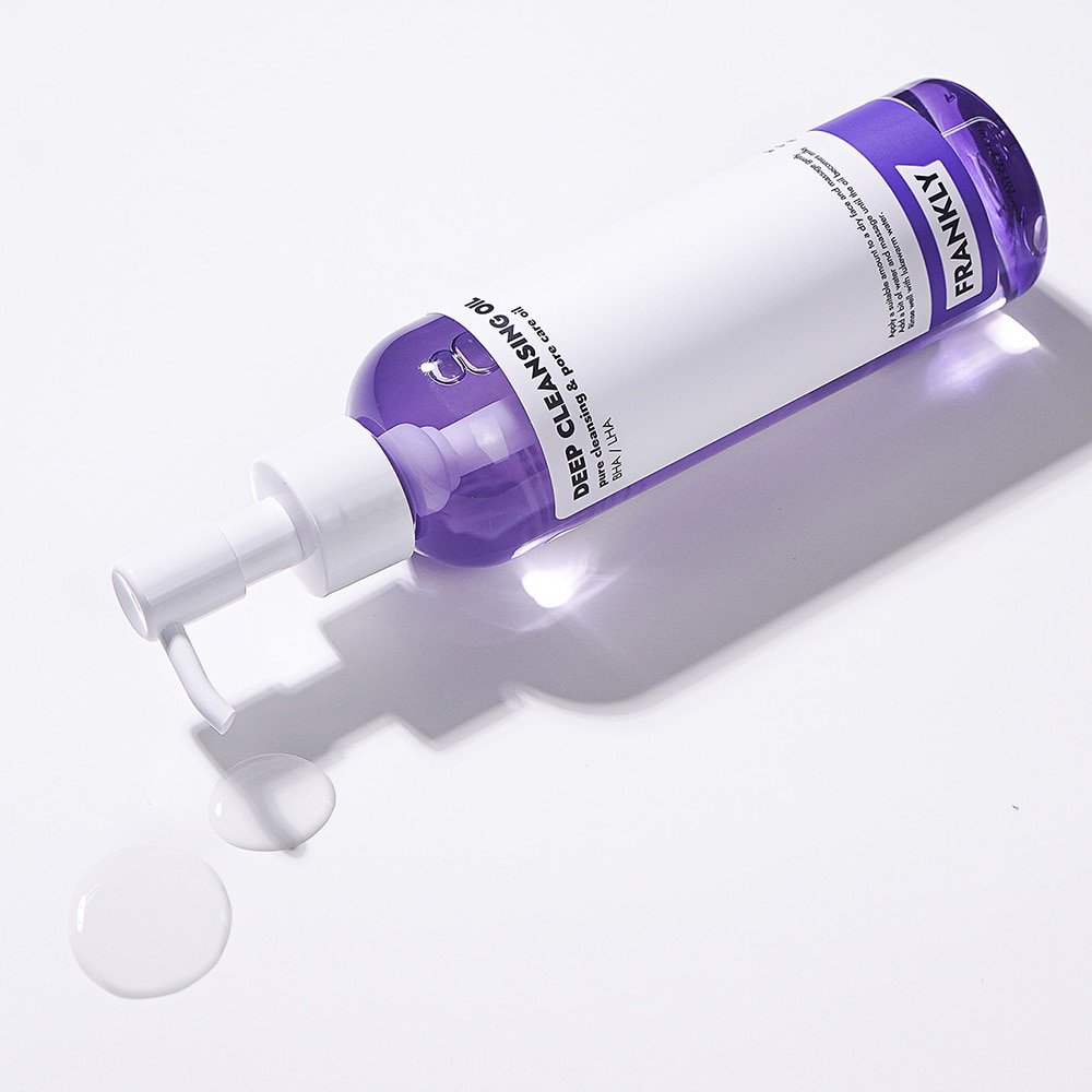 FRANKLY Deep Cleansing Oil 200ml bottle by Seoulia, purple pump bottle for facial cleansing on Tampa Home & Garden Store