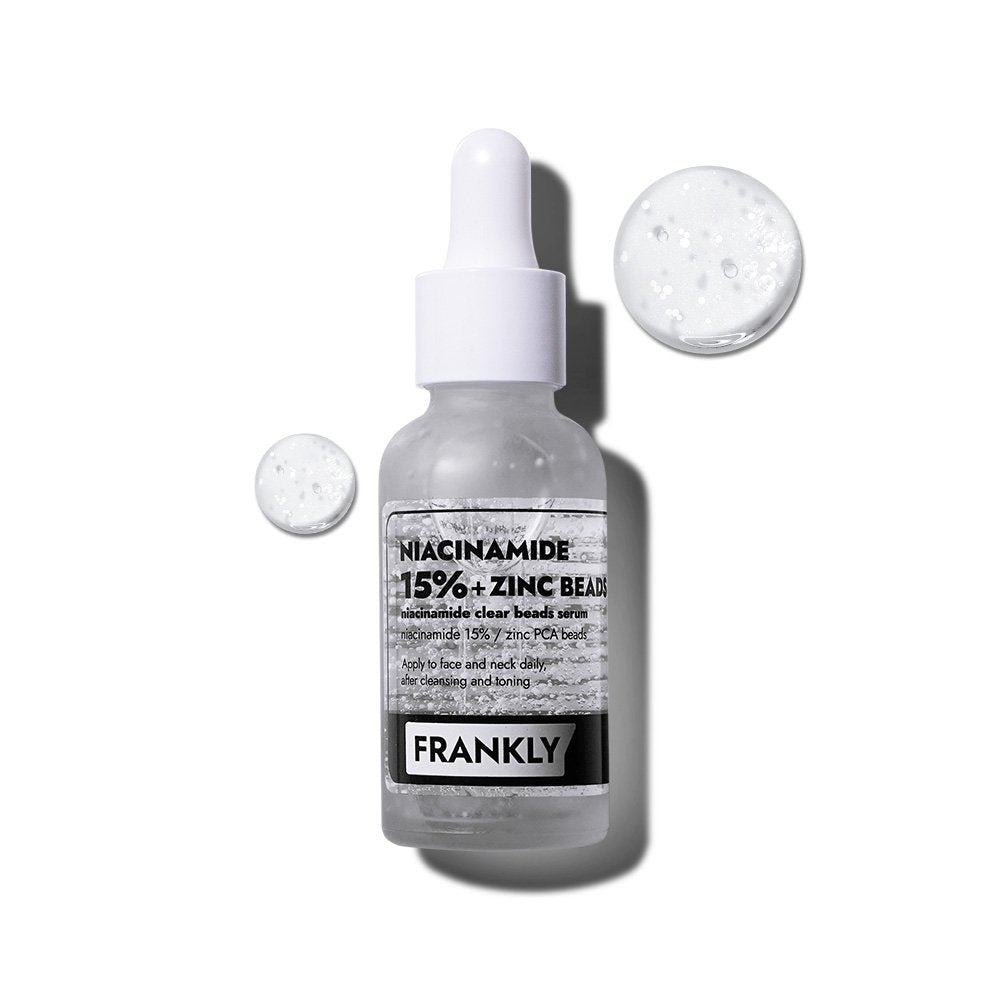 FRANKLY Niacinamide 15% + Zinc Beads serum bottle with dropper and clear beads label on Tampa Home & Garden Store