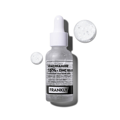 FRANKLY Niacinamide 15% + Zinc Beads serum bottle with dropper and clear beads label on Tampa Home & Garden Store
