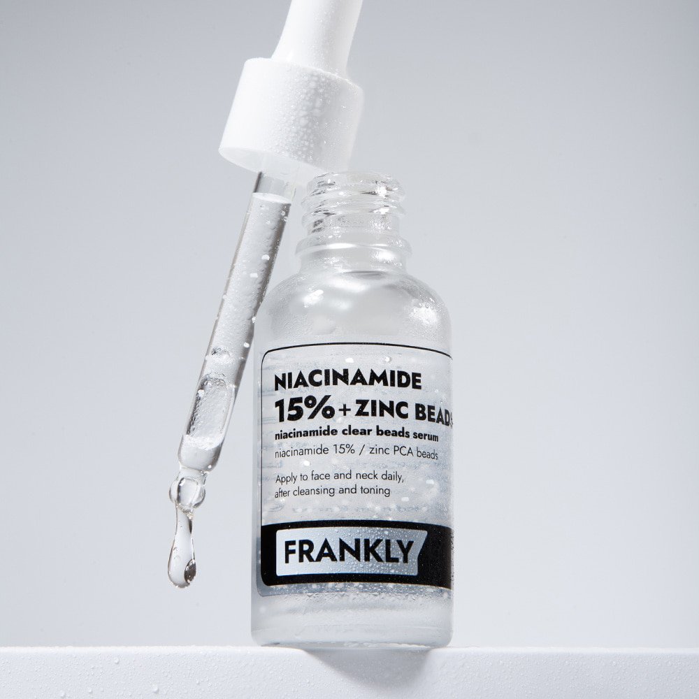 FRANKLY Niacinamide 15% + Zinc Beads Serum bottle with dropper, clear glass, 30ml Seoulia on Tampa Home & Garden Store