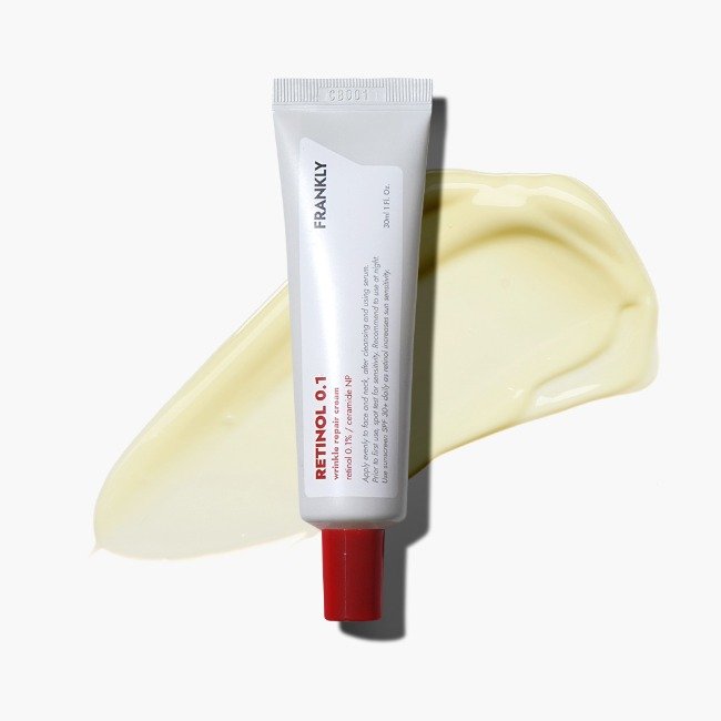 FRANKLY Retinol 0.1 Wrinkle Repair Cream tube by Seoulia, white with red cap, anti-aging skincare 30ml on Tampa Home & Garden Store