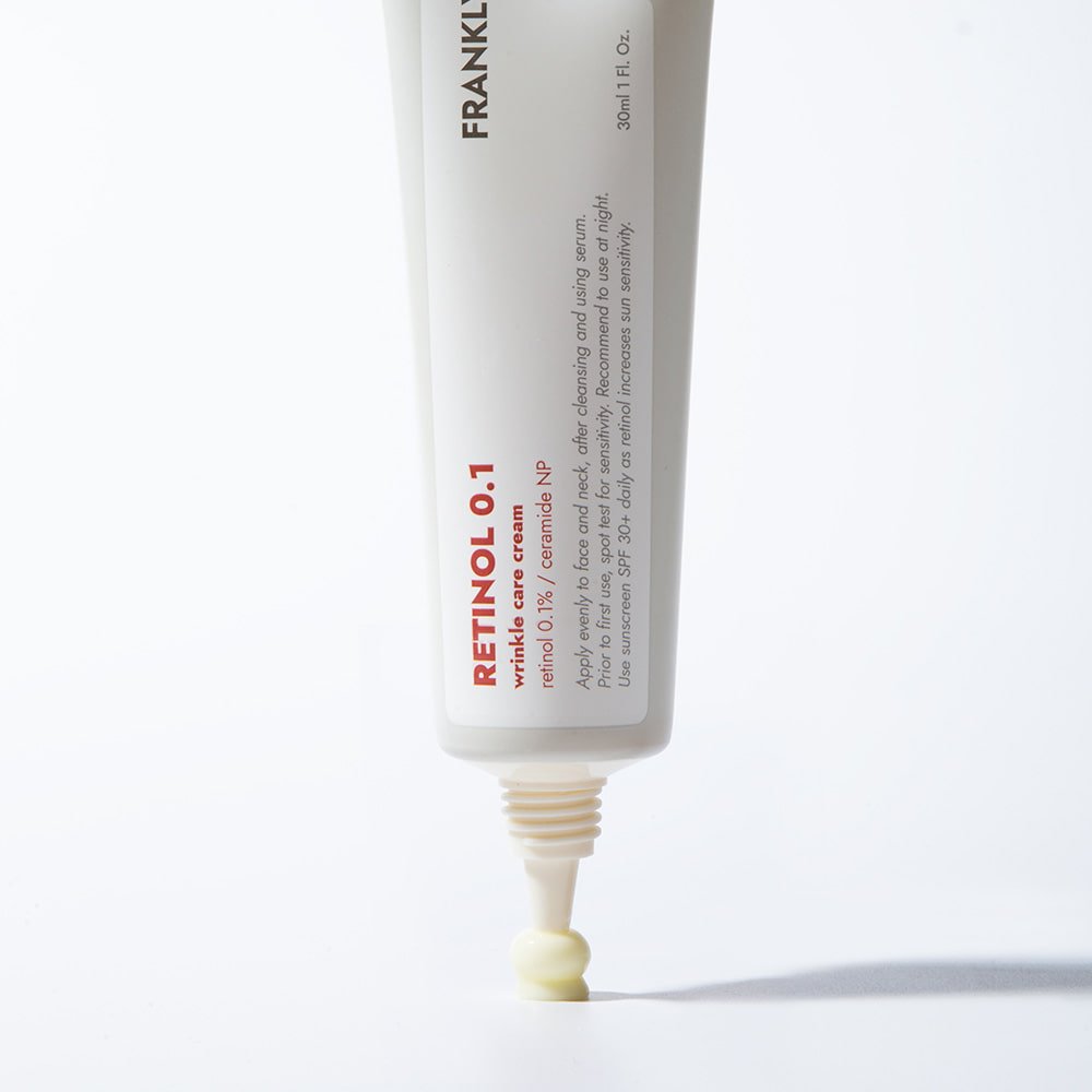 FRANKLY Retinol 0.1 wrinkle repair cream 30ml tube by Seoulia, white tube with red text on Tampa Home & Garden Store