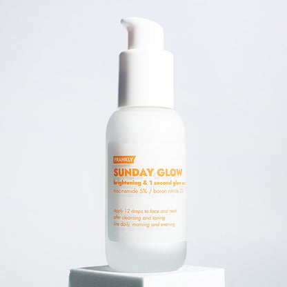 FRANKLY Sunday Glow serum bottle by Seoulia, white plastic pump, 37ml, face serums on Tampa Home & Garden Store