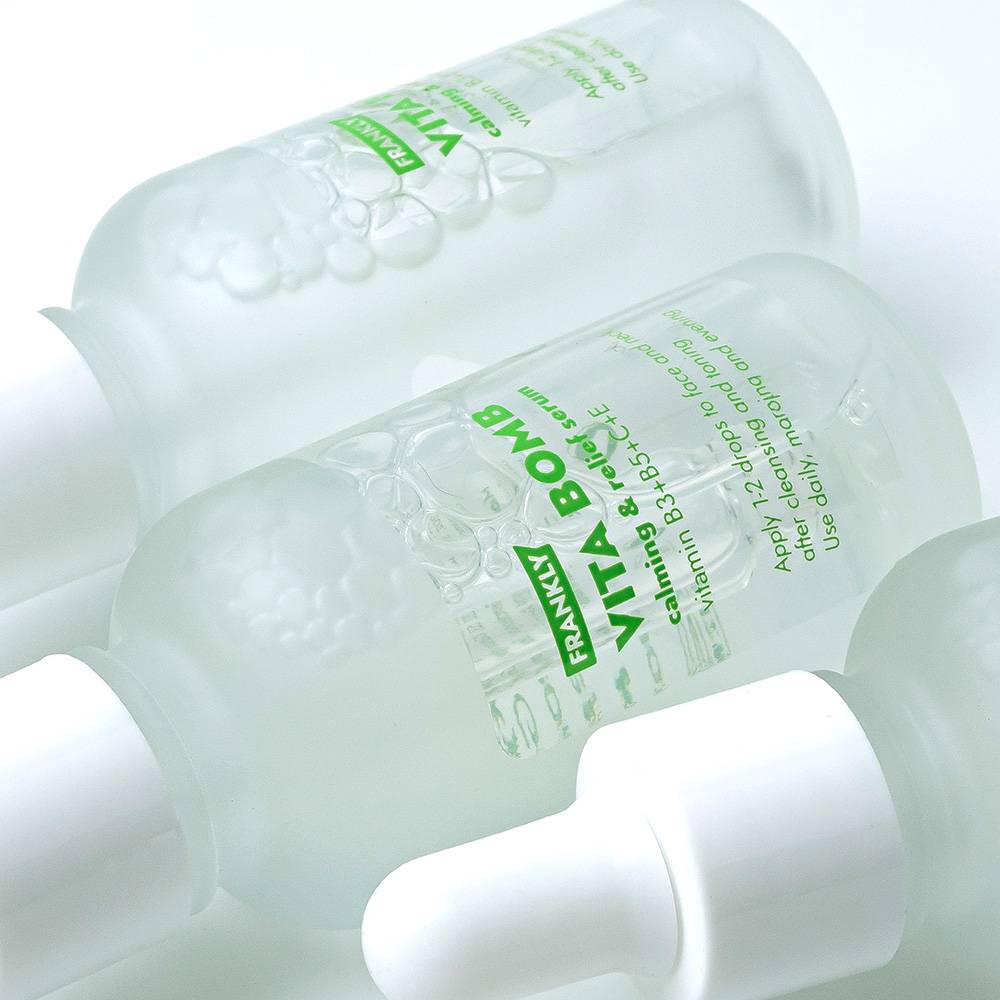 FRANKLY Vita Bomb Serum bottles (2) with frosted glass and green label, Seoulia 30ml face serum on Tampa Home & Garden Store
