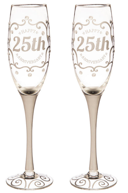 Flûtes à champagne 25e anniversaire - Lot de 2