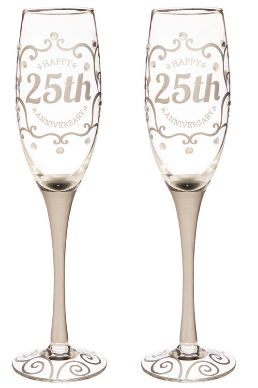 Flûtes à champagne 25e anniversaire - Lot de 2