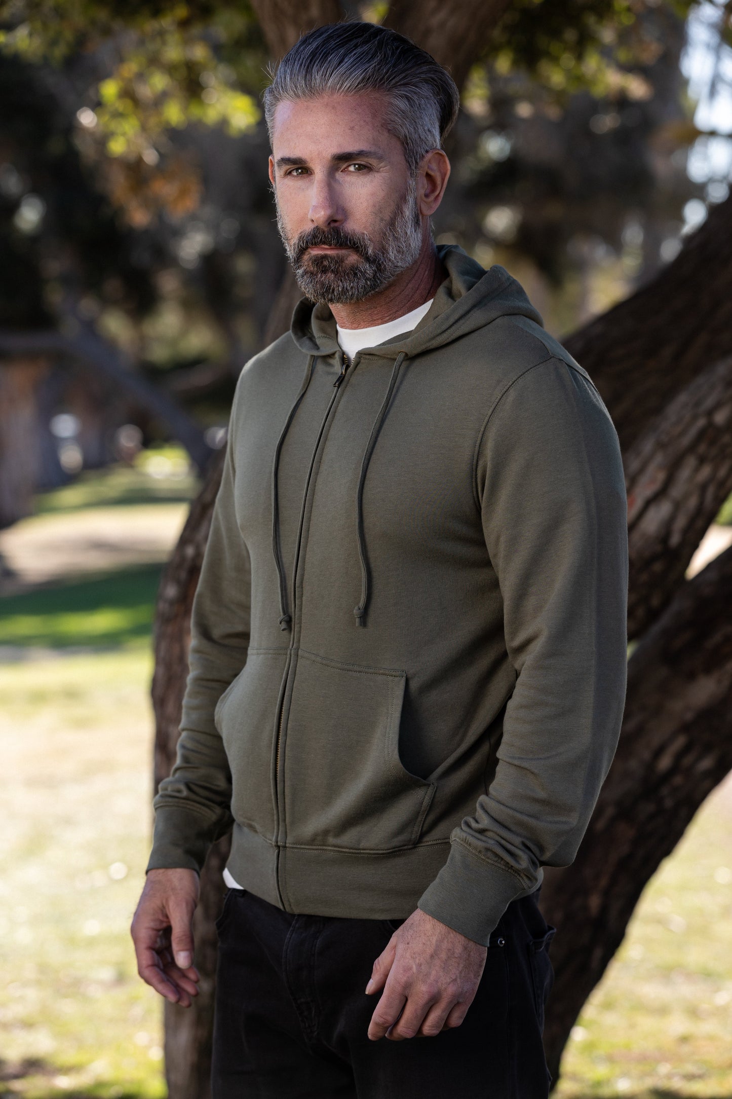 Men's eco-smart full-zip bamboo viscose hoodie olive green, casual shirts & tops on Tampa Home & Garden Store