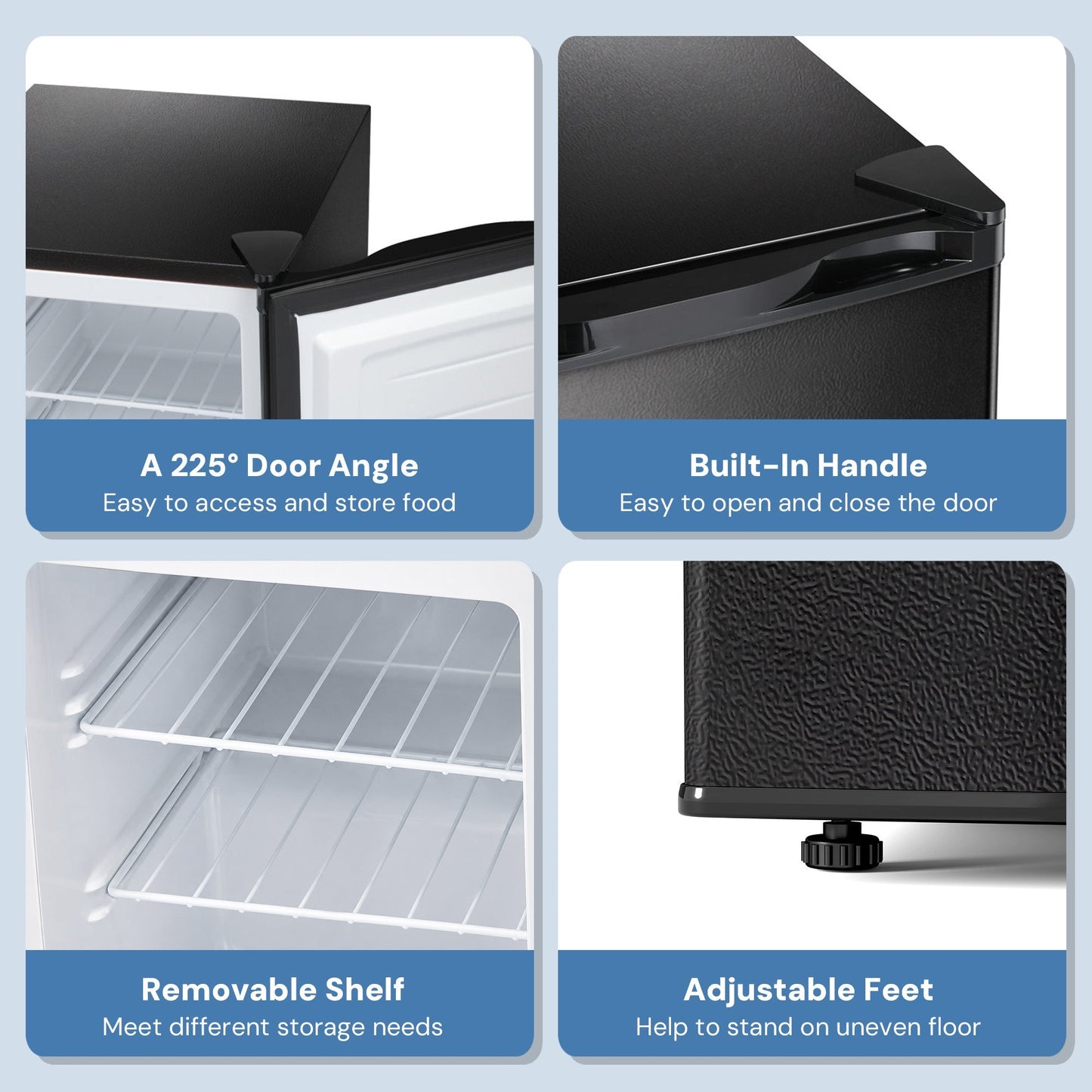 Kismile free standing upright freezer with shelf, black textured finish and built-in handle on Tampa Home & Garden Store