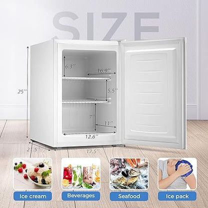 Kismile white free standing upright freezer with shelf, interior with two adjustable shelves on Tampa Home & Garden Store