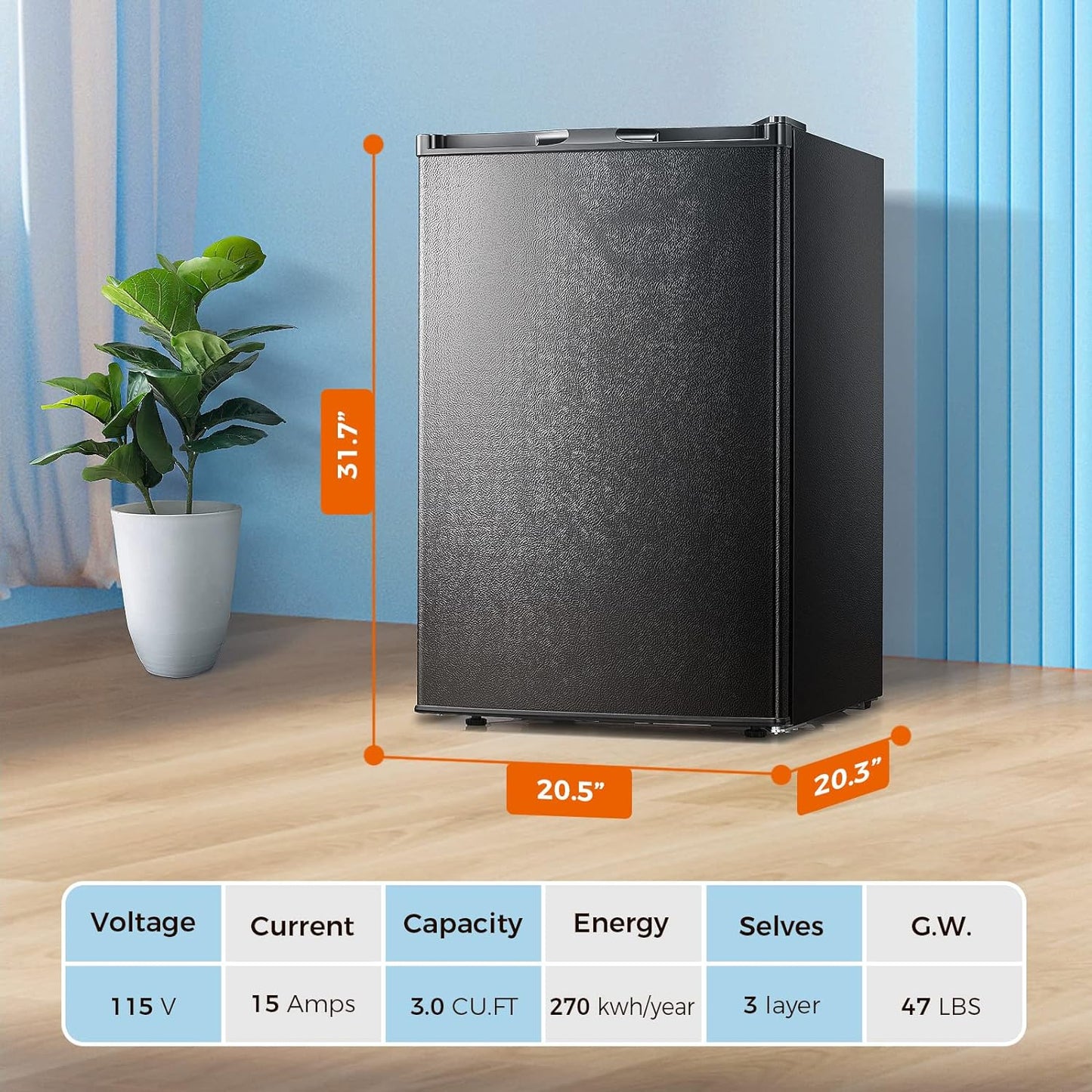Congélateur vertical autonome avec étagère amovible, thermostat réglable, congélateur vertical compact réversible à une porte 