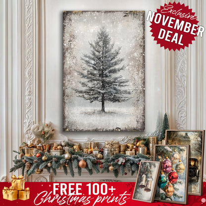 Vintage Christmas Tree Wall Art canvas by Tailored Canvases with snowy, rustic finish on Tampa Home & Garden Store
