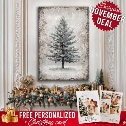 Vintage Christmas Tree Wall Art canvas by Tailored Canvases in grayscale winter scene on Tampa Home & Garden Store