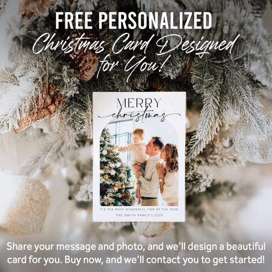 Vintage Christmas Tree Wall Art canvas with a family portrait card beside a frosted tree on Tampa Home & Garden Store