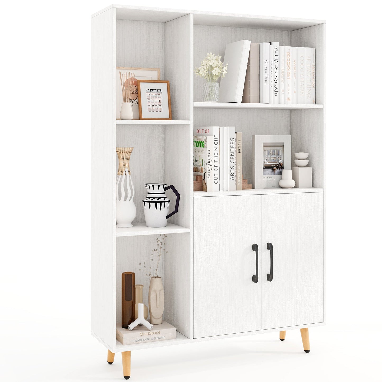 Free Standing Pantry Cabinet with 2 Door Cabinet and 5 Shelves