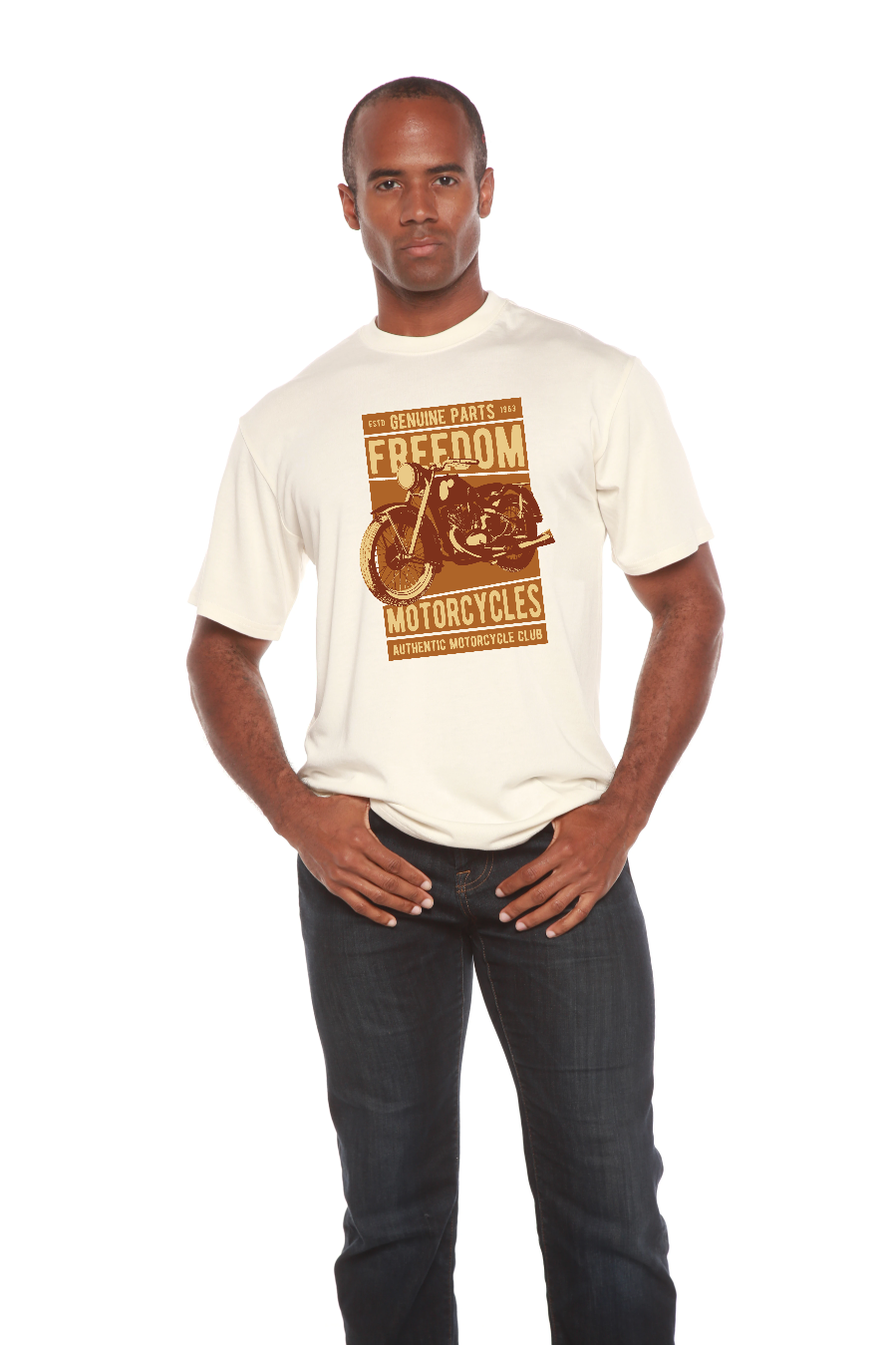 Freedom Motorcycles men's bamboo viscose short sleeve T-shirt with motorcycle print Spun Bamboo on Tampa Home & Garden Store