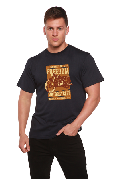 Men's navy graphic T-shirt with motorcycle print in bamboo viscose/organic cotton by Spun Bamboo on Tampa Home & Garden Store